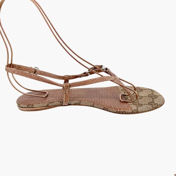 Gucci Bamboo GG Flat Thong Sandals Size 36 US 6 Beige Monogram Canvas Flop Flop - Picture 10 of 13